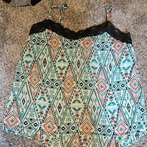 Ultra Flirt Multicolor Geometric Tank Top with Black Lace